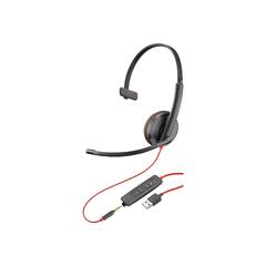 Poly Blackwire 3215 - Blackwire 3200 Series hodesett - on-ear - kablet - aktiv støydemping - 3,5 mm jakk, USB-A - svart - Skype Certified, Avaya Certified, Cisco Jabber Certified (en pakke 50)
