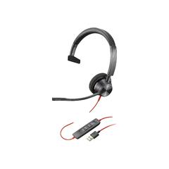 Poly Blackwire 3310 - Blackwire 3300 series hodesett - on-ear - kablet - aktiv støydemping - USB-A - svart