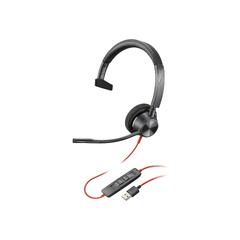 Poly Blackwire 3310 - Blackwire 3300 series hodesett - on-ear - kablet - aktiv støydemping - USB-A - svart - Certified for Microsoft Teams