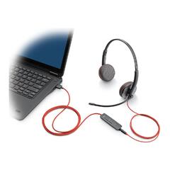Poly Blackwire 3225 - Blackwire 3200 Series hodesett - on-ear - kablet - aktiv støydemping - 3,5 mm jakk, USB-C - svart - Certified for Skype for Business, Avaya Certified, Cisco Jabber Certified, UC-sertifisert
