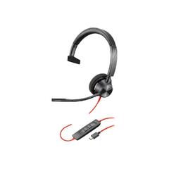 Poly Blackwire 3310 - Blackwire 3300 series hodesett - on-ear - kablet - aktiv støydemping - USB-C - svart - UC-sertifisert