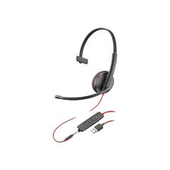 Poly Blackwire 3215 - Blackwire 3200 Series hodesett - on-ear - kablet - aktiv støydemping - 3,5 mm jakk, USB-A - svart - Skype Certified, Avaya Certified, Cisco Jabber Certified