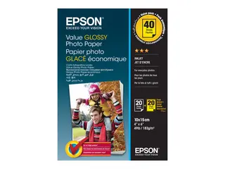 Epson Value Photo Paper Glossy - Blank - 100 x 150 mm 20 ark fotopapir (en pakke 2) for Expression Home HD XP-15000; Expression Premium XP-900, XP-900 Stickers