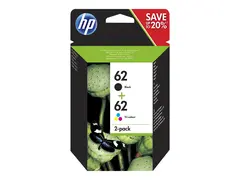 HP 62 - 2-pack - pigmentert svart, farge (cyan, magenta, gul) original - svart, farge (cyan, magenta, gul) - blekkpatron - for ENVY 55XX, 56XX, 76XX; Officejet 200, 250, 57XX, 8040