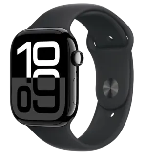 Apple Watch Series 10 GPS + Cellular 42mm Jet Black Aluminium Case with Black Sport Band S/M