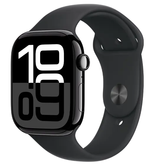 Apple Watch Series 10 GPS + Cellular 46mm Jet Black Aluminium Case with Black Sport Band S/M 