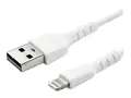 StarTech.com 6 ft(2m) Durable White USB-A to Lightning Cable, Heavy Duty Rugged Aramid Fiber USB Type A to Lightning Charger/Sync Power Cord, Apple MFi Certified iPad/iPhone 12 Pro Max iPhone 7/8/11/11 Pro - Lightning-kabel - USB hann rett til Lightning hann rett - 2 m - dobbeltisolert - hvit