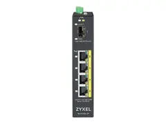 Zyxel RGS100-5P - Switch - ikke-styrt - 4 x 10/100/1000 (PoE+) + 1 x Fast Ethernet/Gigabit SFP DIN-skinnemonterbar, rackmonterbar - PoE+ (120 W) - DC-str&#248;m