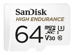 SanDisk High Endurance - Flashminnekort (microSDXC til SD-adapter inkludert) 64 GB - Video Class V30 / UHS-I U3 / Class10 - microSDXC UHS-I