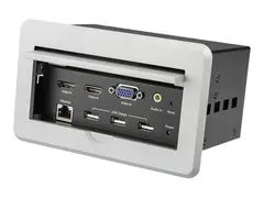 StarTech.com Conference Table Connectivity Pop up Box with AV and Data Ports HDMI, VGA, DisplayPort to 4K HDMI Output (BOX4HDECP2) - Monteringsplate - HD-15, RJ-45, stereo minijack 3,5 mm, HDMI, USB Type A, DisplayPort - s&#248;lv