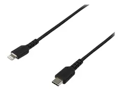 StarTech.com 6 ft(2m) Durable Black USB-C to Lightning Cable, Heavy Duty Rugged Aramid Fiber USB Type A to Lightning Charger/Sync Power Cord, Apple MFi Certified iPad/iPhone 12 Pro Max iPhone 7/8/11/11 Pro - Lightning-kabel - Lightning hann til 24 pin USB-C hann - 2 m - svart