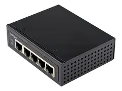 StarTech.com Industrial 5 Port Gigabit PoE Switch, 30W, Power Over Ethernet Switch, Hardened GbE PoE+ Unmanaged Switch, Rugged High Power Gigabit Network Switch IP-30 Housing/-40 C to 75 C Gigabit Ethernet PoE (IESC1G50UP) - Switch - ikke-styrt - 4 x 10/100/1000 (PoE+) + 1 x 10/100/1000 - DIN-skinnemonterbar, veggmonterbar - PoE+ (120 W) - DC-str&#248;m