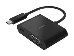 Belkin USB-C to VGA + Charge Adapter Video adapter - 24 pin USB-C hann til HD-15 (VGA), USB-C (kun str&#248;m) hunn - svart - 1080p-st&#248;tte, USB Power Delivery (60W)