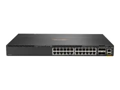 HPE Aruba 6300F - Switch - L3 - Styrt - 24 x 10/100/1000 + 4 x 1 Gigabit / 10 Gigabit / 25 Gigabit / 50 Gigabit SFP56 (opplink / stabling) front og side til bakside - rackmonterbar