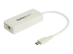 StarTech.com USB C to Gigabit Ethernet Adapter with USB A Port, White 1Gbps NIC USB 3.0/USB 3.1 Type C Network Adapter, 1GbE USB-C RJ45/LAN TB3 Compatible Windows MacBook Pro Chromebook USB C to Ethernet (US1GC301AUW) - Nettverksadapter - USB-C - Gigabit Ethernet + USB 3.1 Gen 2 - hvit