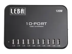 LEBA NoteCharge - Str&#248;madapter 2.4 A - 10 utgangskontakter (USB)