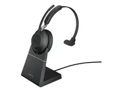 Jabra Evolve2 65 MS Mono - Hodesett - on-ear konvertibel - Bluetooth - tr&#229;dl&#248;s - USB-A - lydisolerende - svart - med ladestativ - Certified for Microsoft Teams