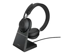 Jabra Evolve2 65 MS Stereo - Hodesett on-ear - Bluetooth - tr&#229;dl&#248;s - USB-C - lydisolerende - svart - med ladestativ - Certified for Microsoft Teams