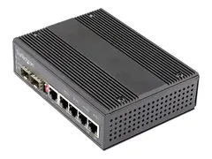 StarTech.com Industrial 6 Port Gigabit Ethernet Switch, 4 PoE RJ45 +2 SFP Slots 30W PoE+ 12-48VDC 10/100/1000 Rugged Power Over Ethernet LAN Switch -40C to 75C, DIN Mountable, Hardened Fast Ethernet Switch (IES1G52UP12V) - Switch - 1 x 10/100/1000 + 4 x 10/100/1000 (PoE+) + 2 x SFP - DIN-skinnemonterbar - PoE+ (120 W) - DC-str&#248;m