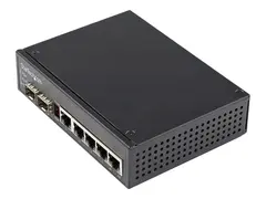 StarTech.com Industrial 6 Port Gigabit Ethernet Switch 4 PoE RJ45 +2 SFP Slots 30W PoE+ 48VDC 10/100/1000 Power Over Ethernet LAN Switch -40C to 75C, DIN Connector/Mountable, Fast Ethernet High Power PoE Switch (IES1G52UPDIN) - Switch - 1 x 10/100/1000 + 4 x 10/100/1000 (PoE+) + 2 x SFP - DIN-skinnemonterbar - PoE+ (120 W) - DC-str&#248;m