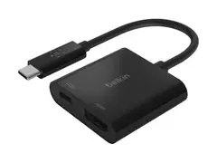 Belkin USB-C to HDMI + Charge Adapter Video adapter - 24 pin USB-C hann til HDMI, USB-C (kun str&#248;m) hunn - svart - 4K-st&#248;tte, USB Power Delivery (60W)