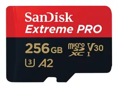 SanDisk Extreme Pro - Flashminnekort (microSDXC til SD-adapter inkludert) 256 GB - A2 / Video Class V30 / UHS-I U3 / Class10 - microSDXC UHS-I