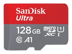 SanDisk Ultra - Flashminnekort (microSDXC til SD-adapter inkludert) 128 GB - A1 / UHS Class 1 / Class10 - microSDXC UHS-I