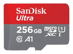 SanDisk Ultra - Flashminnekort (microSDXC til SD-adapter inkludert) 256 GB - A1 / UHS Class 1 / Class10 - microSDXC UHS-I