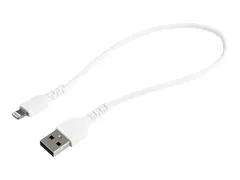 StarTech.com 12 in(30cm) Durable White USB-A to Lightning Cable, Heavy Duty Rugged Aramid Fiber USB Type A to Lightning Charger/Sync Power Cord, Apple MFi Certified iPad/iPhone 12 Pro Max iPhone 7/8/11/11 Pro - Lightning-kabel - USB hann til Lightning hann - 30 cm - hvit