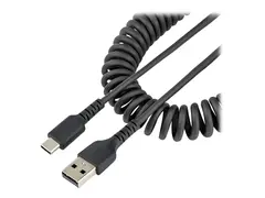 StarTech.com 3ft (1m) USB A to C Charging Cable, Coiled Heavy Duty Fast Charge &amp; Sync USB-C Cable, High Quality USB 2.0 A to Type-C, Rugged Aramid Fiber, TPE, 3A, S20, iPad, Pixel Durable Male to Male USB, Black - USB-kabel - USB (hann) til 24 pin USB-C (hann) - USB 2.0 - 3 A - 1 m - rullet sammen - svart