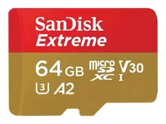 SanDisk Extreme - Flashminnekort (microSDXC til SD-adapter inkludert) 64 GB - A2 / Video Class V30 / UHS-I U3 / Class10 - microSDXC UHS-I