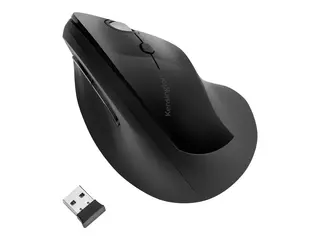 Kensington Pro Fit Ergo Vertical Wireless Mouse Vertikal mus - ergonomisk - h&#248;yrehendt - 6 knapper - tr&#229;dl&#248;s - 2.4 GHz - USB tr&#229;dl&#248;s mottaker - svart