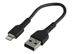 StarTech.com 15cm(6 in) Durable Black USB-A to Lightning Cable, Heavy Duty Rugged Aramid Fiber USB Type A to Lightning Charger/Sync Power Cord, Apple MFi Certified iPad/iPhone 12 Pro Max iPhone 7/8/11/11 Pro (RUSBLTMM15CMB) - Lightning-kabel - USB hann til Lightning hann - 15 cm - svart