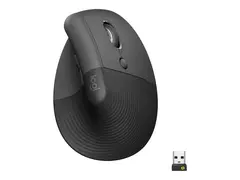 Logitech Lift Vertical Ergonomic Mouse Vertikal mus - ergonomisk - optisk - 6 knapper - tr&#229;dl&#248;s - Bluetooth, 2.4 GHz - Logitech Logi Bolt USB-mottaker - grafitt