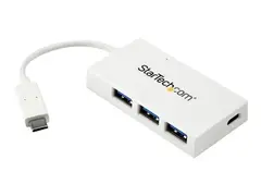 StarTech.com 4 Port USB C Hub with 1x USB-C &amp; 3x USB-A Ports (SuperSpeed 5Gbps), USB Bus Powered, Compact Portable/Laptop USB 3.0 Adapter Hub, USB 3.1 Gen 1/USB 3.2 Gen 1 Type-C Hub, White Windows/macOS/Linux (HB30C3A1CFBW) - Hub - 3 x SuperSpeed USB 3.0 + 1 x USB 3.1 - stasjon&#230;r