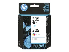 HP 305 - 2-pack - svart, farge (cyan, magenta, gul) original - blister - blekkpatron - for Deskjet 23XX, 27XX, 28XX, 41XX, 42XX; DeskJet Plus 41XX; ENVY 60XX, 64XX; ENVY Pro 64XX