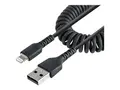 StarTech.com 1m (3ft) USB to Lightning Cable, MFi Certified, Coiled iPhone Charger Cable, Black, Durable and Flexible TPE Jacket Aramid Fiber, Heavy Duty Coil Charging Cable Rugged USB Lightning Cable - Lightning-kabel - USB hann til Lightning hann - 1 m - svart - rullet sammen