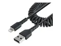 StarTech.com 50cm (20in) USB to Lightning Cable, MFi Certified, Coiled iPhone Charger Cable, Black, Durable and Flexible TPE Jacket Aramid Fiber, Heavy Duty Coil Charging Cable Rugged USB Lightning Cable - Lightning-kabel - USB hann til Lightning hann - 50 cm - svart - rullet sammen