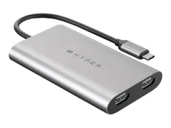 HyperDrive Dual - Video adapter - 24 pin USB-C til HDMI, 24 pin USB-C USB Power Delivery (100 W), 4K 30 Hz (HDMI 2. display), 4K 60 Hz (HDMI 1. display)