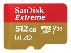 SanDisk Extreme - Flashminnekort (microSDXC til SD-adapter inkludert) 512 GB - A2 / Video Class V30 / UHS-I U3 / Class10 - microSDXC UHS-I