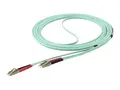 StarTech.com Aqua OM4 Duplex Multimode Fiber 16 ft / 5m - 100 Gb - 50/125 - OM4 Fiber - LC to LC Fiber Patch Cable (450FBLCLC5) - Nettverkskabel - LC multimodus (hann) til LC multimodus (hann) - 5 m - fiberoptisk - dupleks - 50 / 125 mikroner - OM4 - akvamarin