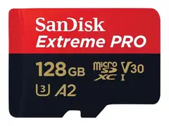 SanDisk Extreme Pro - Flashminnekort (microSDXC til SD-adapter inkludert) 128 GB - A2 / Video Class V30 / UHS-I U3 / Class10 - microSDXC UHS-I