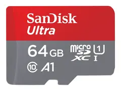 SanDisk Ultra - Flashminnekort (microSDXC til SD-adapter inkludert) 64 GB - A1 / UHS Class 1 / Class10 - microSDXC UHS-I