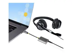 StarTech.com USB-C Headphone Splitter, USB Type C Dual Headset Adapter w/Microphone Input, USB C to 3.5mm Adapter/Earphone Dongle, USB C to Audio Jack/Aux Output Mic and Headset Controls, Built-in 24-bit DAC (USBC-AUDIO-SPLITTER) - Lydsplitter - 24 pin USB-C hann rett til minijakk hunn rett - 7 cm - svart, romgr&#229;