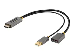 StarTech.com 1ft (30cm) HDMI to DisplayPort Adapter, Active 4K 60Hz HDMI Source to DP Monitor Adapter Cable, USB Bus Powered, HDMI 2.0 to DisplayPort Converter for Laptops/PC Supports HDR and Ultrawide Displays (128-HDMI-DISPLAYPORT) - Adapterkabel - HDMI, USB (kun str&#248;m) hann til DisplayPort hunn - 30 cm - gr&#229;, svart - aktiv, st&#248;tte for 4K 60 Hz (3840 x 2160), ensrettet