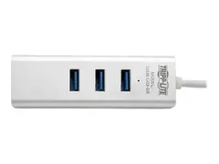 Eaton Tripp Lite Series USB 3.0 SuperSpeed to Gigabit Ethernet NIC Network Adapter w/ 3 Port USB Hub Nettverksadapter - USB 3.0 - Gigabit Ethernet x 1 + USB 3.0 x 3 - s&#248;lv