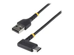 StarTech.com 6in (15cm) USB A to C Charging Cable Right Angle, Heavy Duty Fast Charge USB-C Cable, USB 2.0 A to Type-C, Durable and Rugged Aramid Fiber, 3A, S20/iPad/Pixel High Quality Short USB Charging Cord (R2ACR-15C-USB-CABLE) - USB-kabel - USB (hann) rett til 24 pin USB-C (hann) rettvinklet - Thunderbolt 3 / USB 2.0 - 3 A - 15 cm - svart