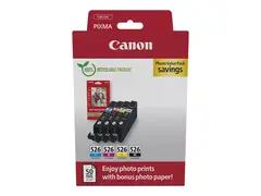 Canon CLI-526 C/M/Y/BK Photo Value Pack 4-pack - 9 ml - gul, cyan, magenta, svart - original - boks - blekkbeholder / papirsett - for PIXMA iP4950, iX6550, MG5250, MG5350, MG6150, MG6250, MG8150, MG8250, MX715, MX885, MX895