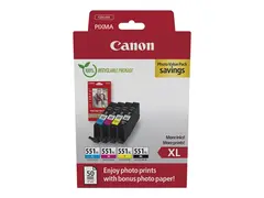 Canon CLI-551XL C/M/Y/BK Photo Value Pack 4-pack - 11 ml - XL - svart, gul, cyan, magenta - original - boks - blekkbeholder / papirsett - for MAXIFY MG6650; PIXMA iP8750, iX6850, MG5550, MG5650, MG6650, MG7550, MX725; PIXUS MG7550