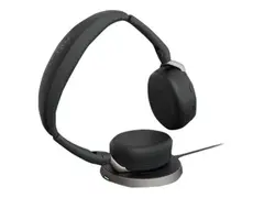 Jabra Evolve2 65 Flex UC Stereo - Hodesett on-ear - Bluetooth - tr&#229;dl&#248;s - aktiv st&#248;ydemping - USB-C - svart - med tr&#229;dl&#248;s ladepute - Optimert for UC